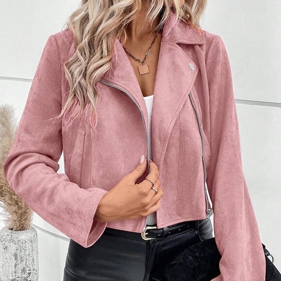 Dusty Pink Casual Women's Lapel Collar Jacket - Picture 7 of 8
